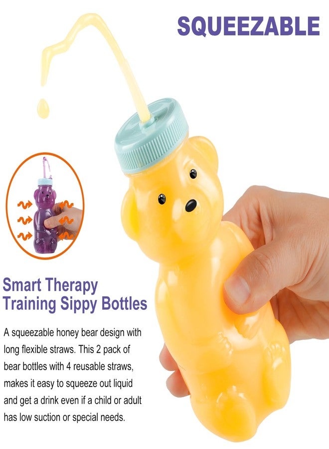 Mootikar Honey Bear Straw Cups, Juice Bear Bottle Drinking Cup Long Straws with 4 Flexible Straws & Cleaning Tools, 8-Ounce Therapy Sippy Bottles for Speech and Feeding Training, Food-Grade & BPA Free 2 Pack - Image 4